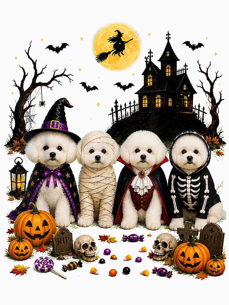 Dog Ghost Cute Bichon Frise Dressed As Ghost Funny Halloween by DiegoLuca