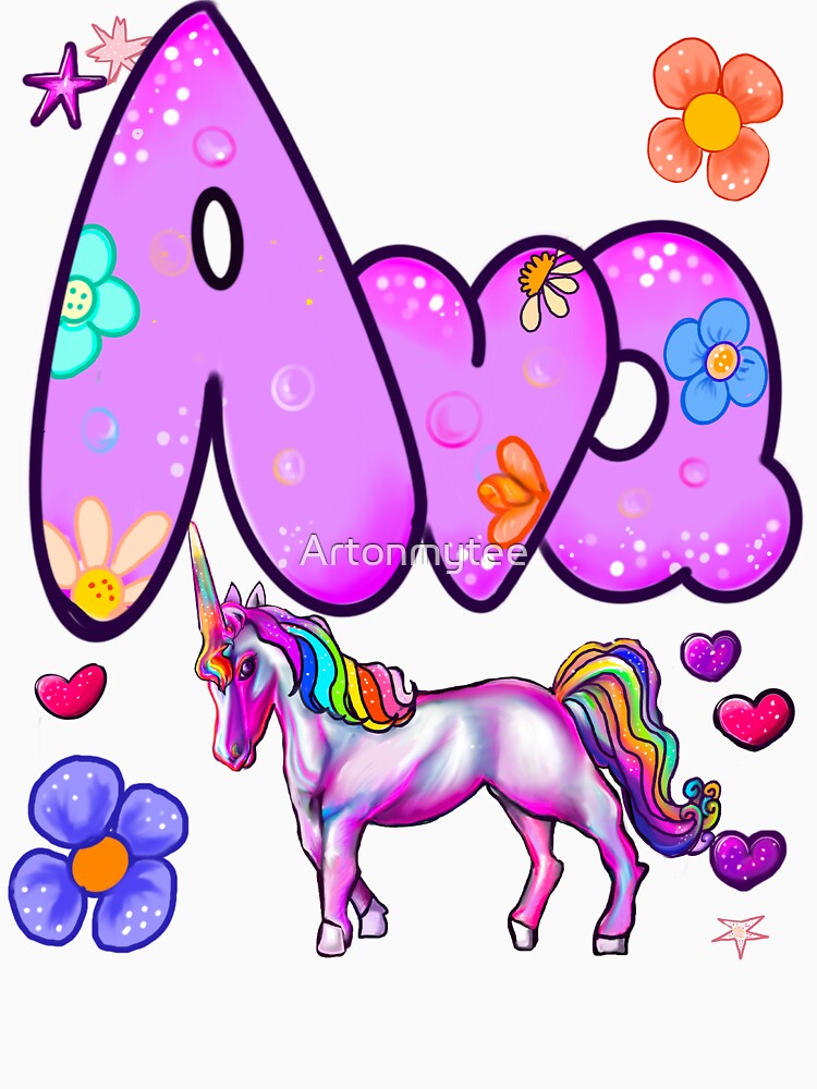 Ava Name Design – Aesthetic Purple Floral with Cute Unicorn Illustration by Artonmytee