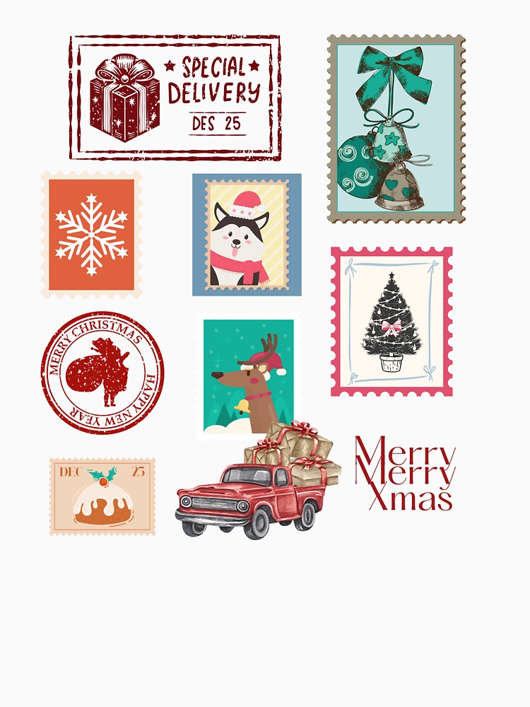 Vintage Christmas Stamp Collection – Cute Holiday Stickers & Retro Festive Art by Doodlelline