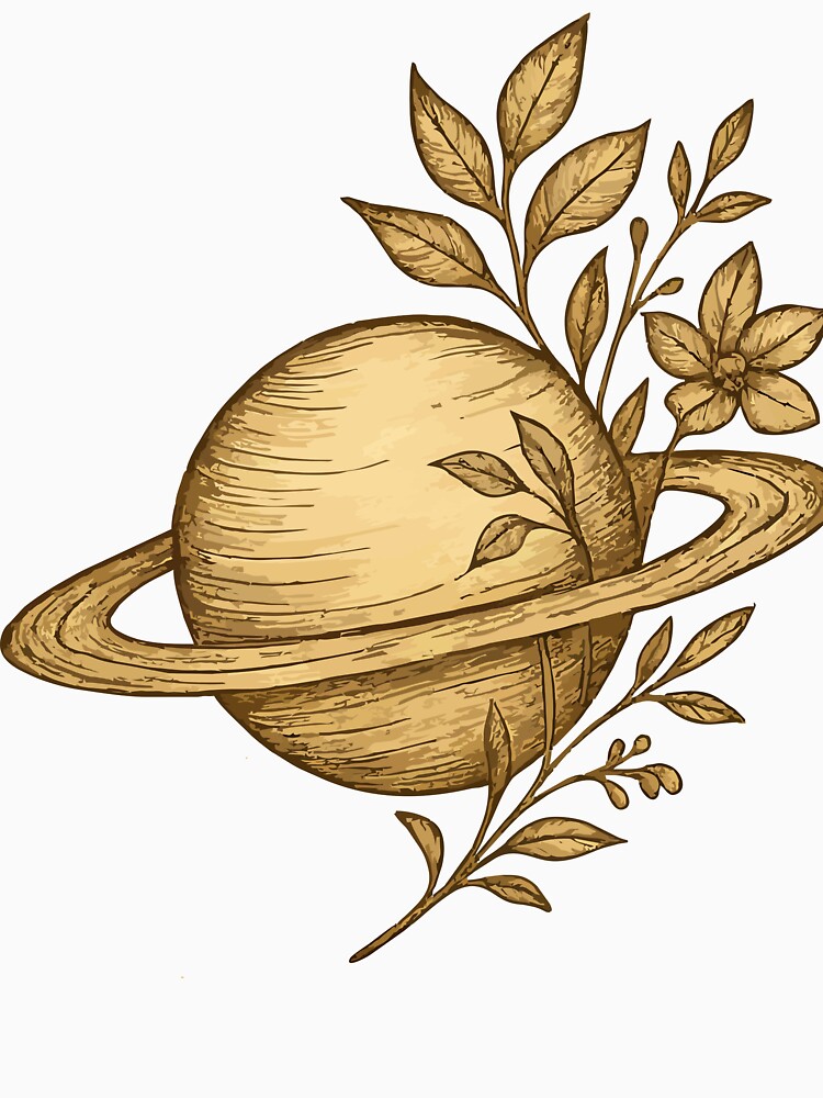 Organic Universe – Vintage Illustration of a Planet with Botanical Elements by Jean S Santos