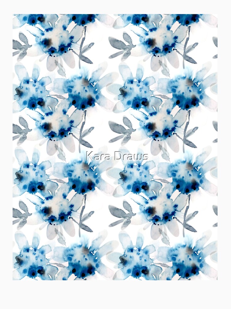 Gray and Blue Watercolor Splatter Flowers by Kara Draws