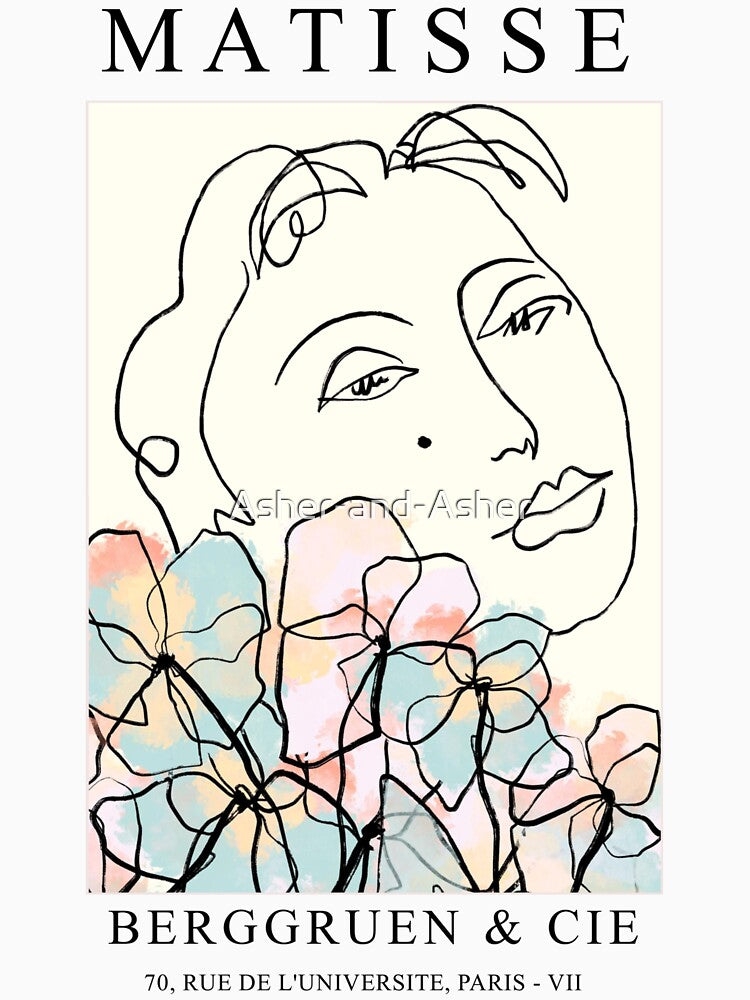Matisse Line Art - Woman with Flowers - Darkacademia by Asher-and-Asher