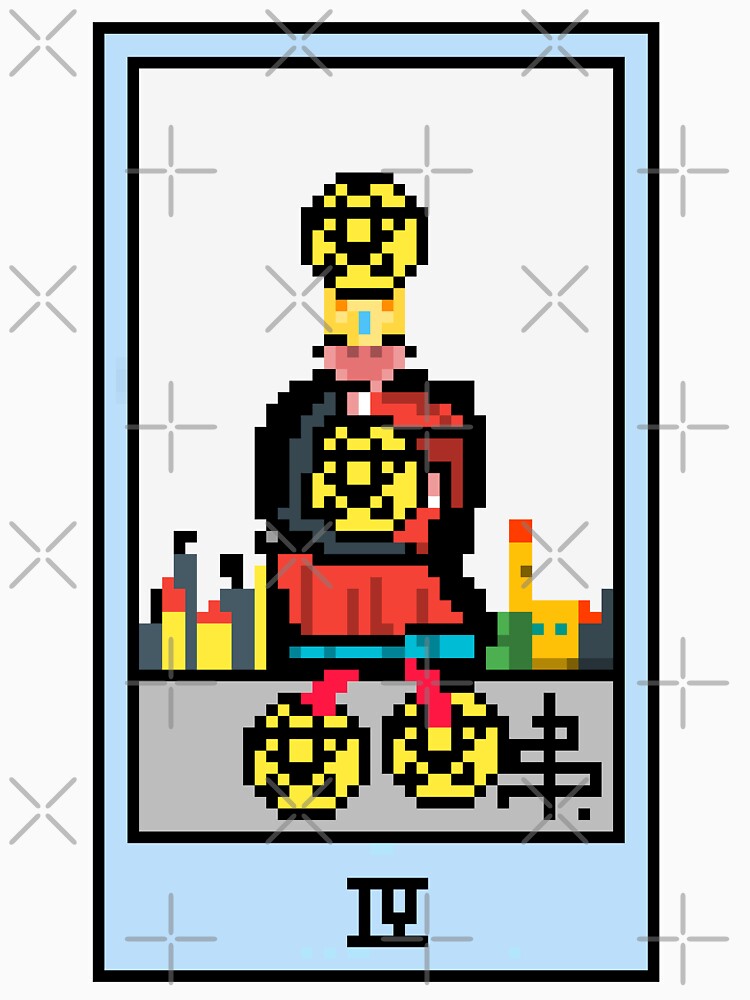 Wait, is this pixel art tarot? White - Minor Arcana 'Four of Pentacles' (Design for T-shirt, stickers and other accessories) by Pixel Waite