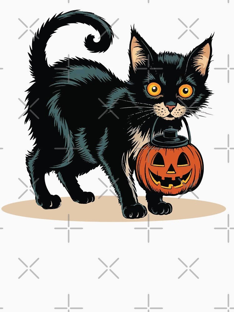 Vintage Halloween Black Cat with pumpkin by Ninonova-shop