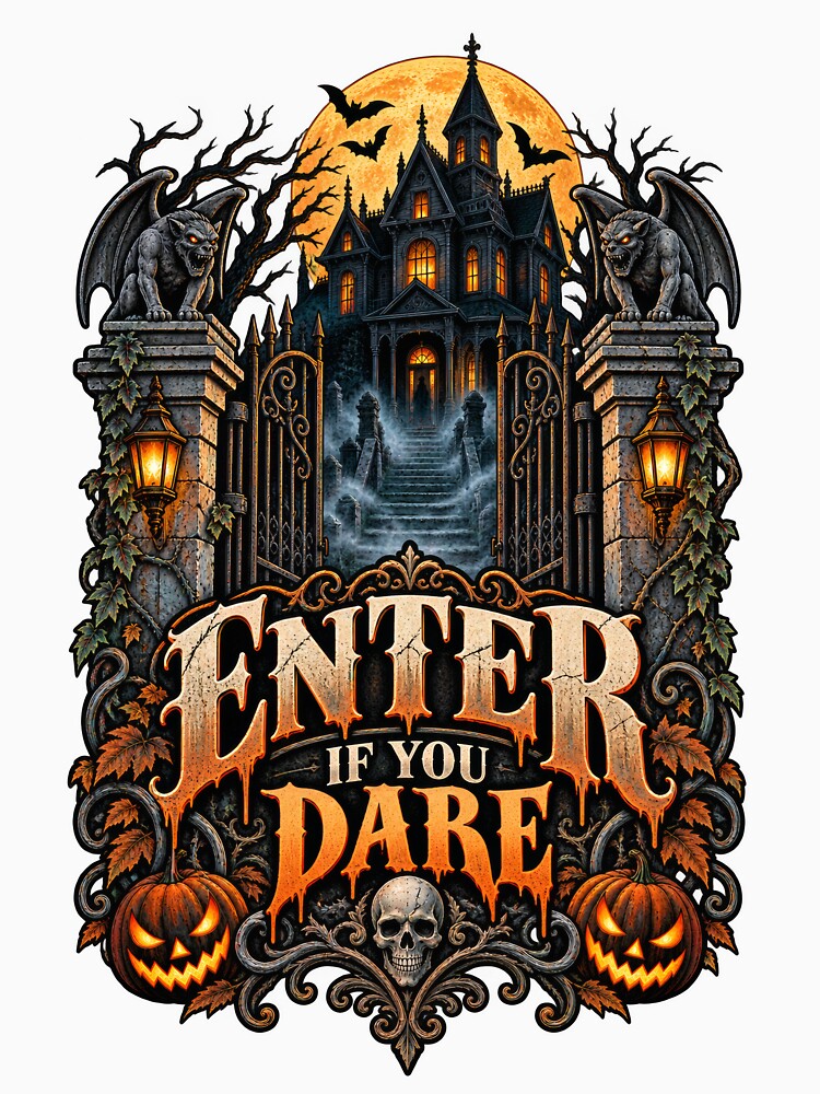 Enter If You Dare – Retro Vintage Haunted House Halloween Horror Design by RockitBaby