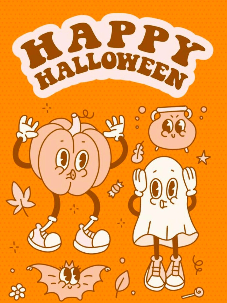Retro Groovy Happy Halloween Pumpkin Ghost Bat by NNCollection