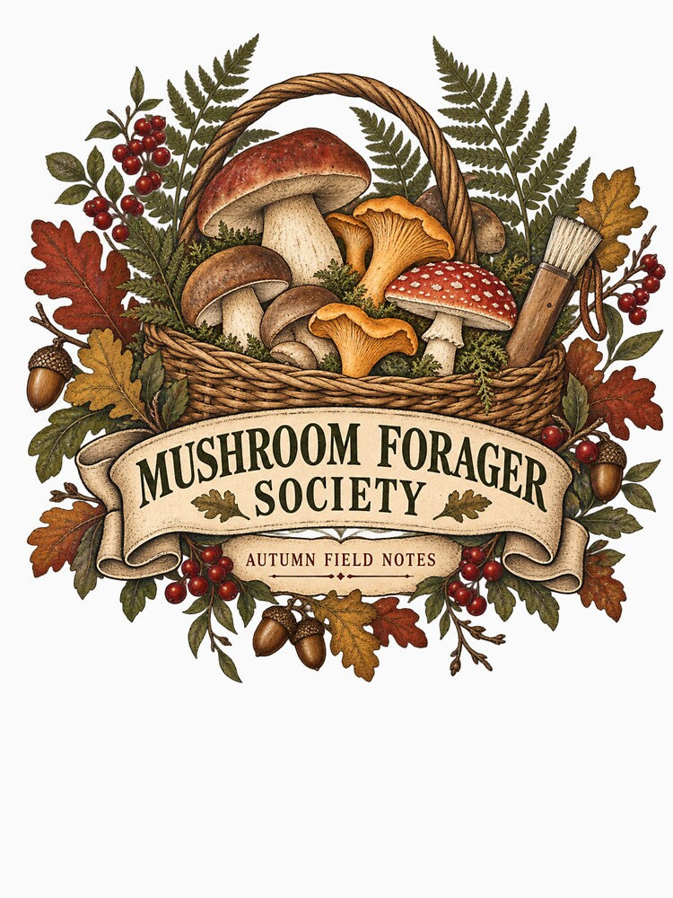 Mushroom Forager Society Vintage Autumn Design by Golden Era Studio