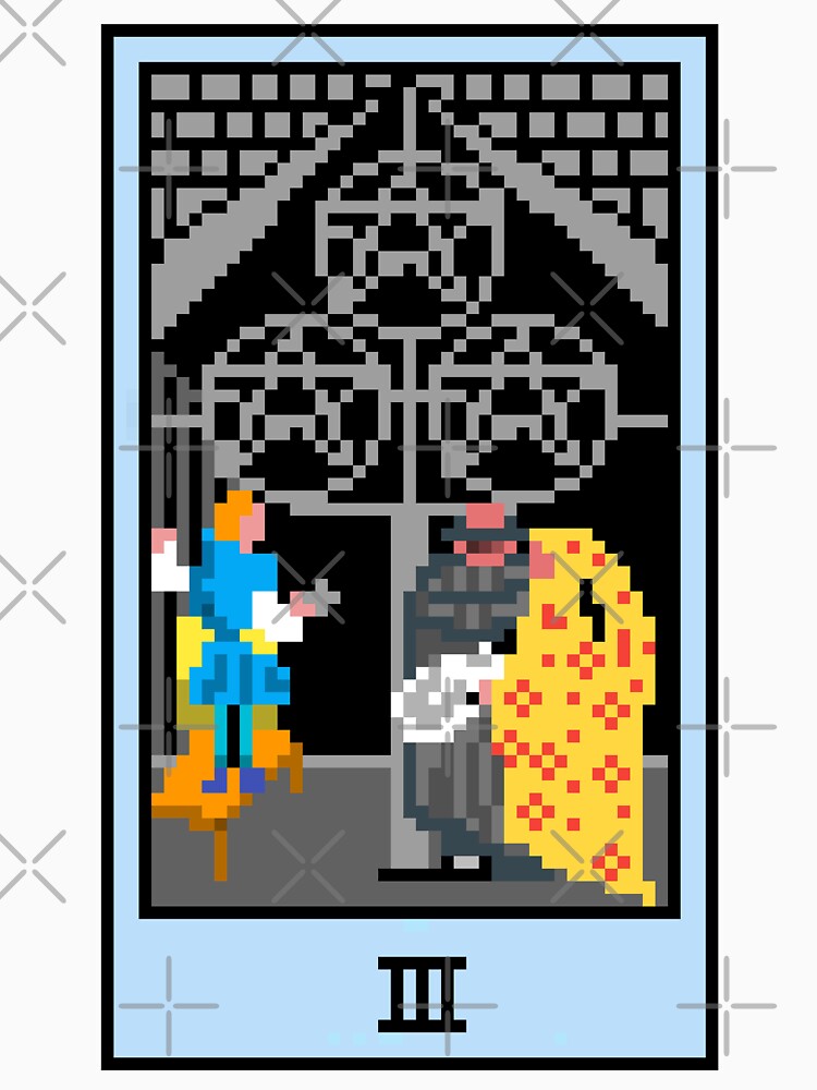 Wait, is this pixel art tarot? Yellow - Minor Arcana 'Three of Pentacles' (Design for T-shirt, stickers and other accessories) by Pixel Waite