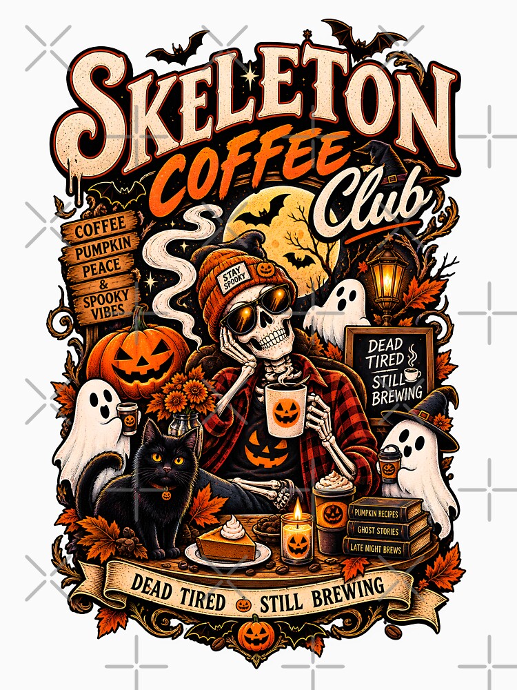 Vintage Skeleton Coffee Club Dead Tired by deluxelion