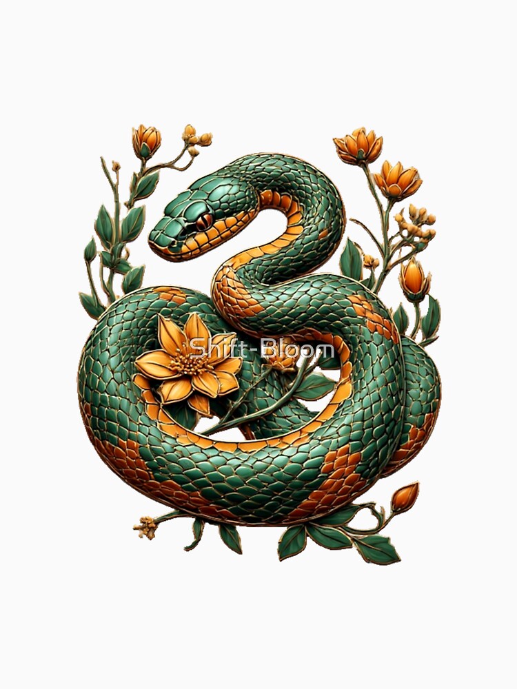 Mystic Serpent & Bloom - Emerald Snake Art by Shift-Bloom