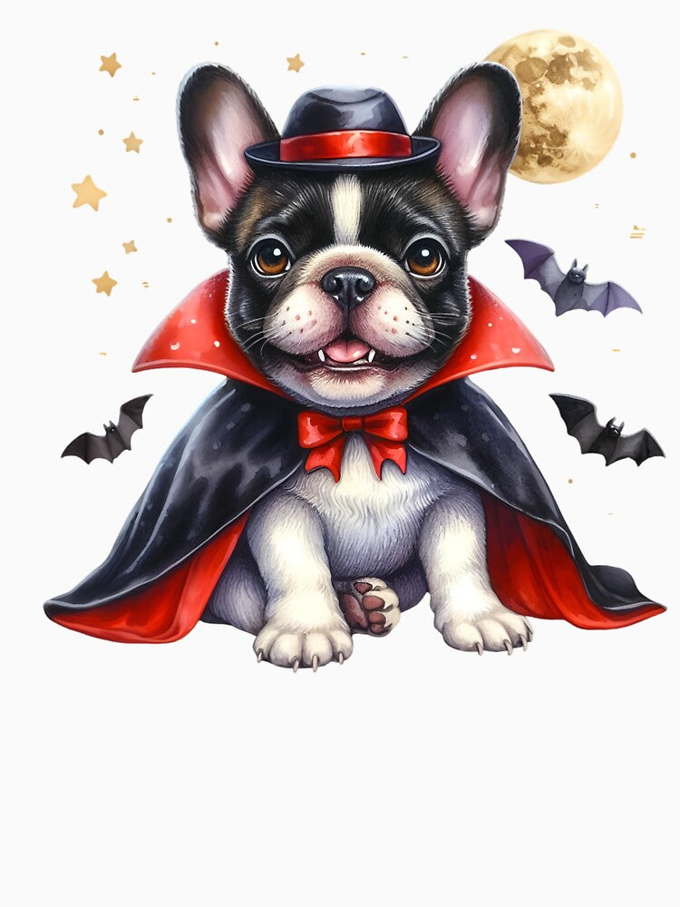 French bulldog dressed as a vampire with a cape by GogoGrove