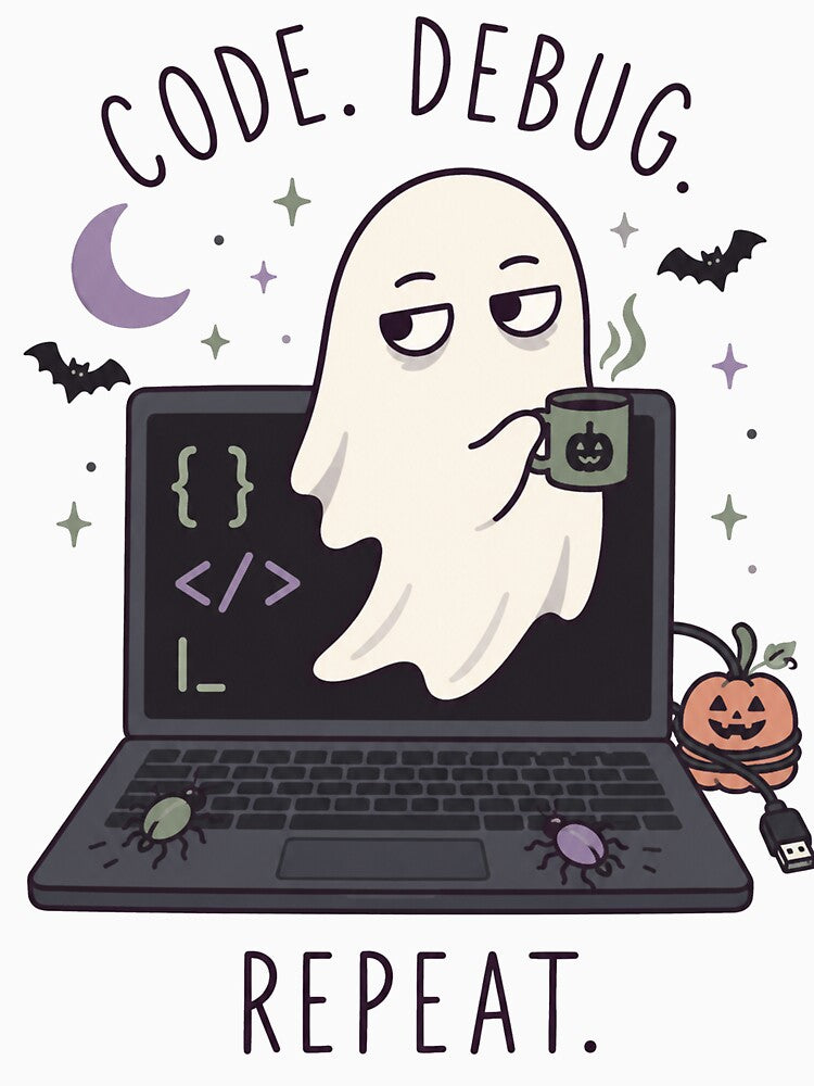 Dead Inside But Caffeinated Funny Programmer Ghost Halloween by SayMaria