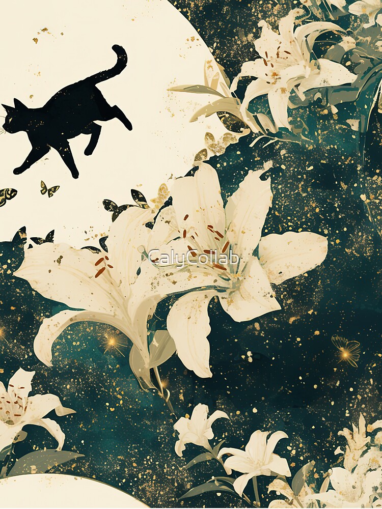 Black Cat Lost in Garden of Lillies by CalyCollab