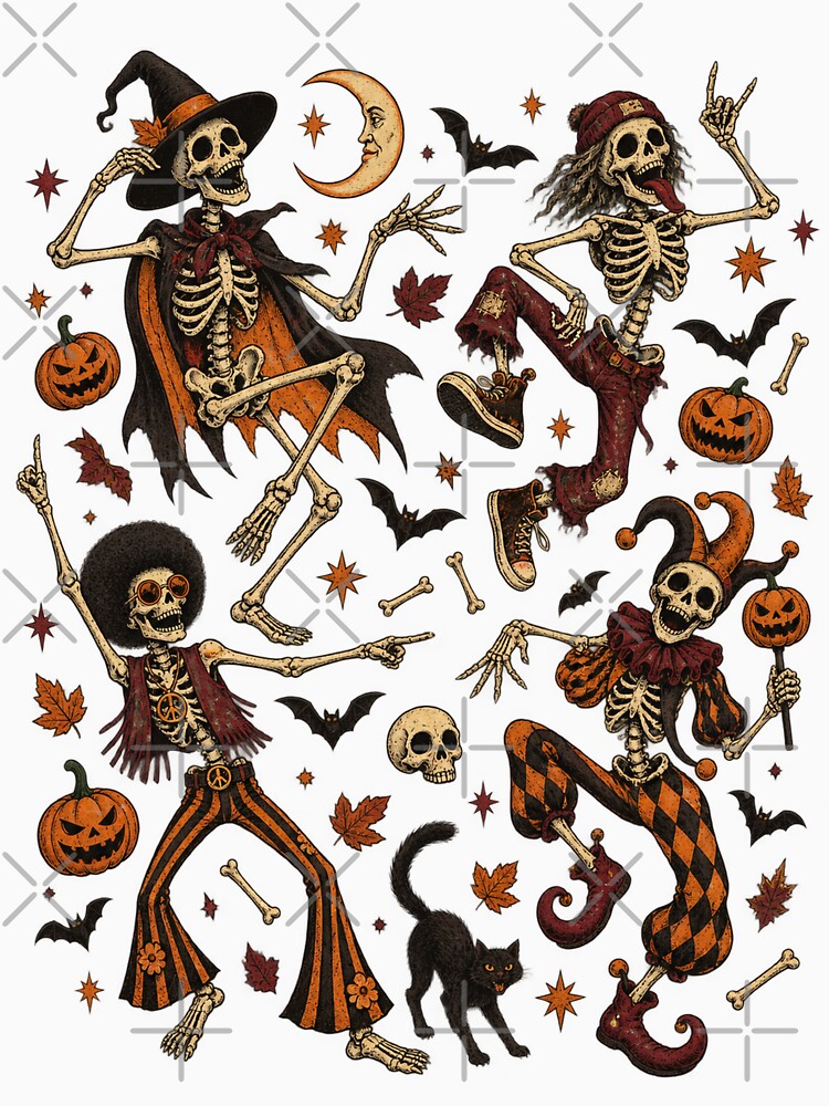 Halloween Dancing Skeletons with Bats and Pumpkins – Spooky Autumn by SOUFIANE1991