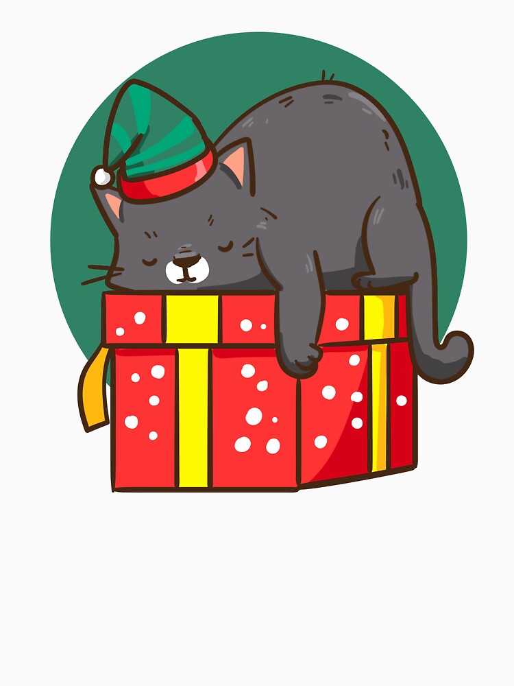 Christmas Cat on top of gift by Retr0Tshirts
