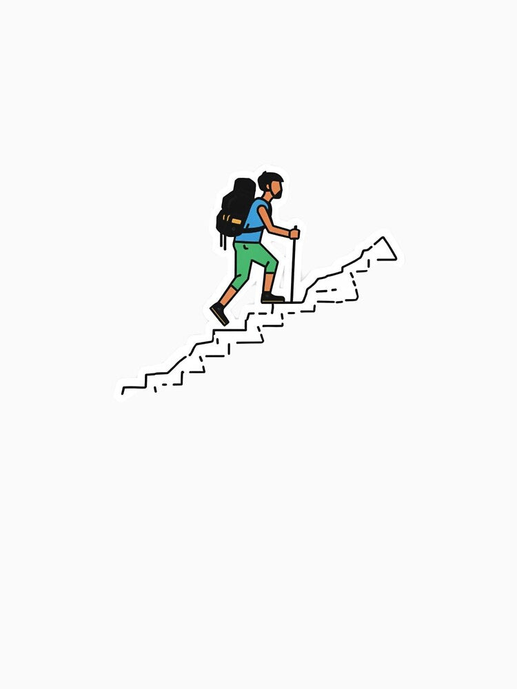 Minimalist Hiking Sticker – Solo Backpacker Climbing Mountain Trail by Activity01