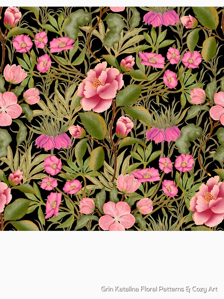 Dense Pink Wildflower Meadow Seamless Pattern by Grin Katalina Floral Patterns & Cozy Art