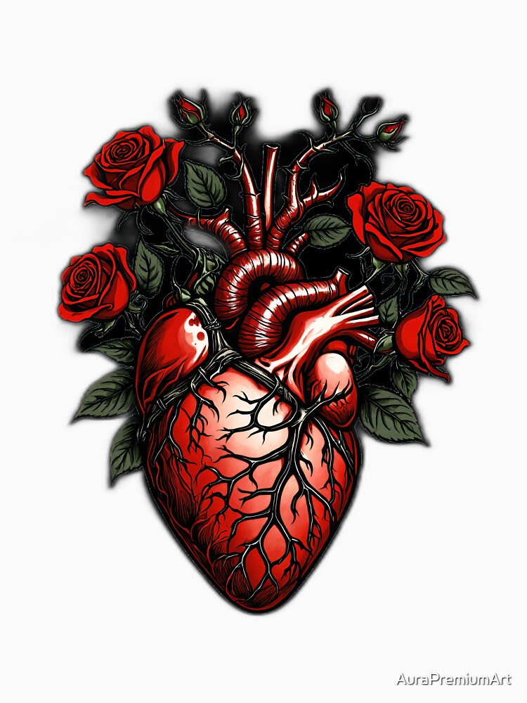 Floral Anatomical Heart Dark Cottagecore Gothic by AuraPremiumArt