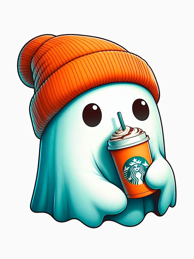 Cute Sheet ghost with starbks coffee by Halloween  Time