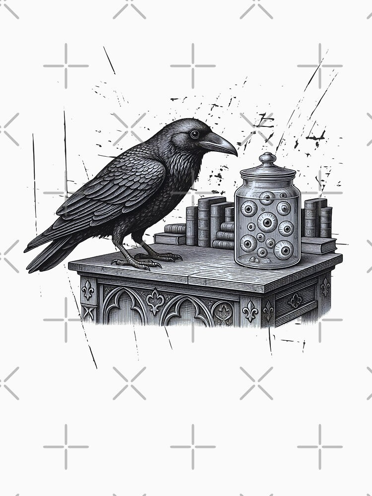 he Raven's Collection T-Shirt | Gothic Crow Eyeball Jar Occult Shirt, Dark Cathedral Horror Tee by Neurospicy Trolls