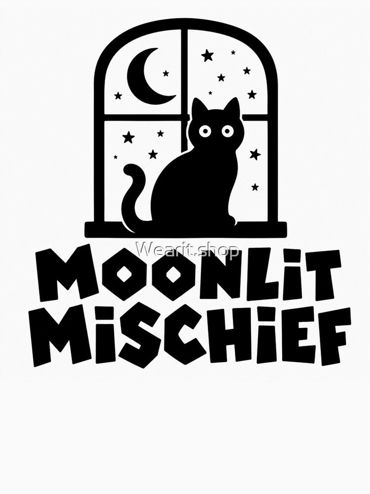 Moonlit Mischief Funny Black Cat Night Window Halloween Graphic by Wearit.shop