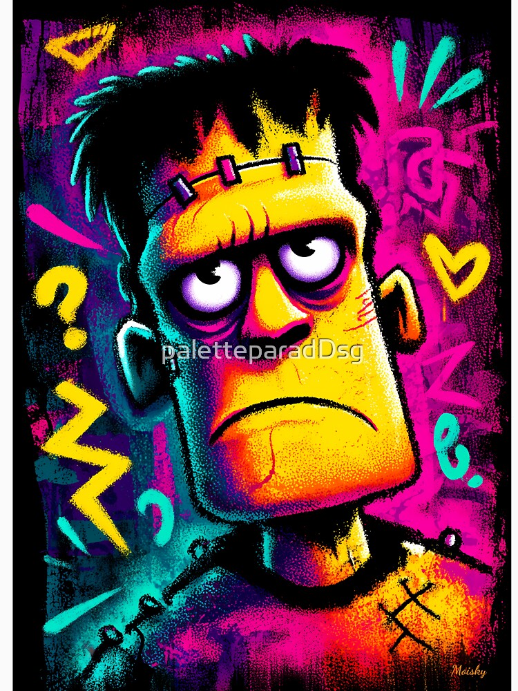Neon Frankenstein – Retro Halloween Art by Moisky Art