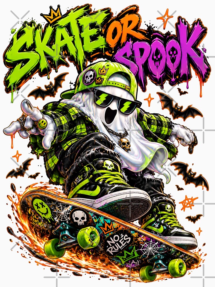 Skate Or Spook Ghost Skateboarder Halloween by Sovereign Supply Co.
