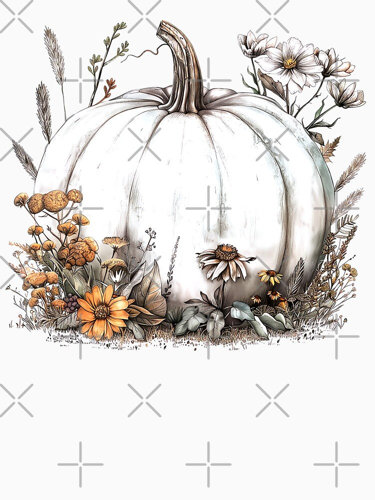 White Pumpkin with Fall Flowers Rustic Autumn Floral Design by ArtbyJustis