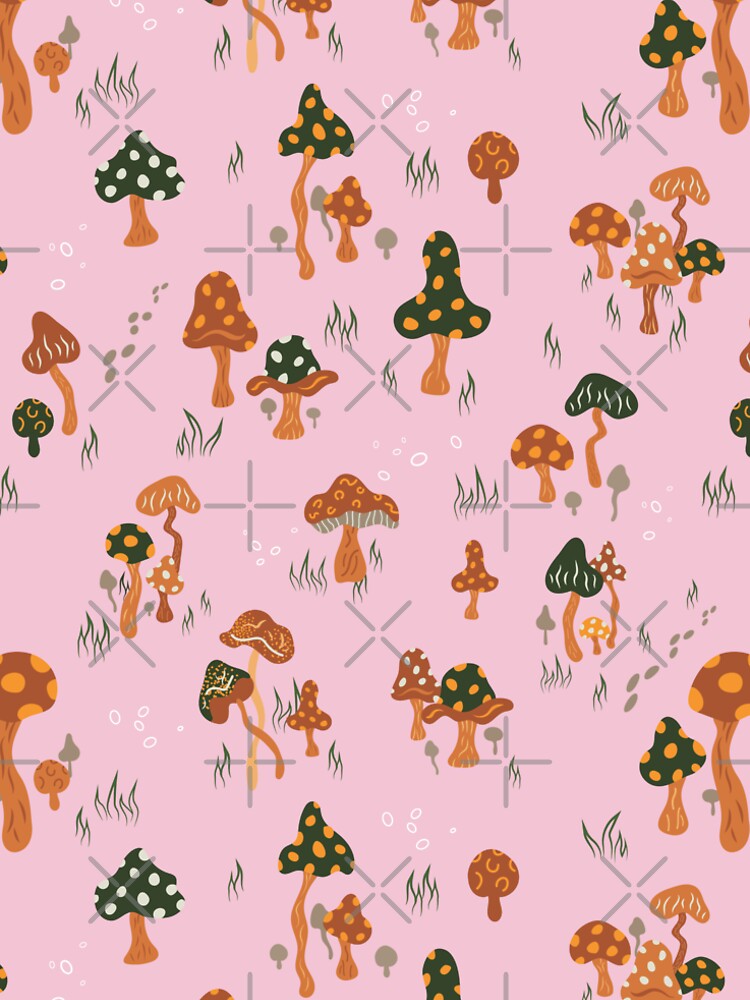 Mushroom Meadow Pattern - Fairytale Pink by Daniel Bevis Design
