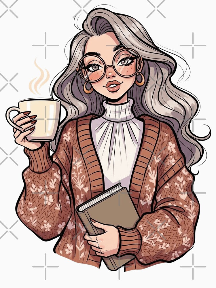 Cozy Book Lover Girl - Autumn Aesthetic Reading and Coffee Illustration by Tw1nsAIArt