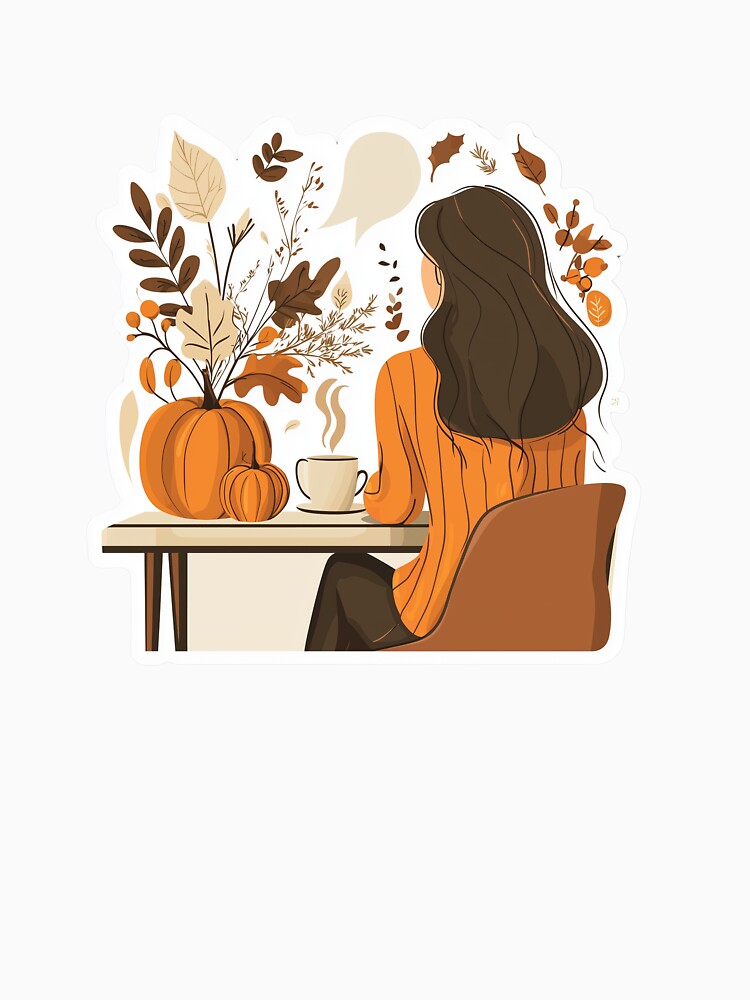 Cozy Fall Vibes with Coffee and Pumpkins Sticker for Autumn Lovers by Liseri