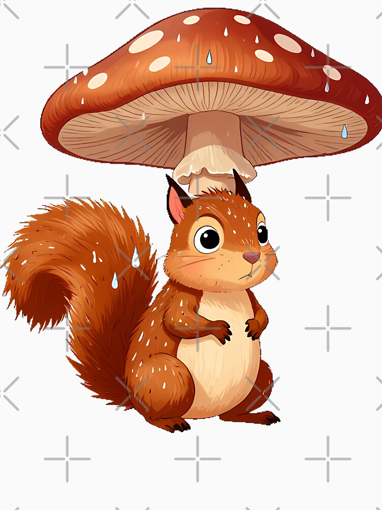 Squirrel with Mushroom Umbrella in Rain by pumsquare