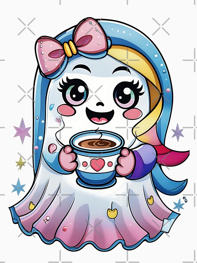 Rainbow Kawaii Ghost Girl With Coffee Cup by ArtDesignTp