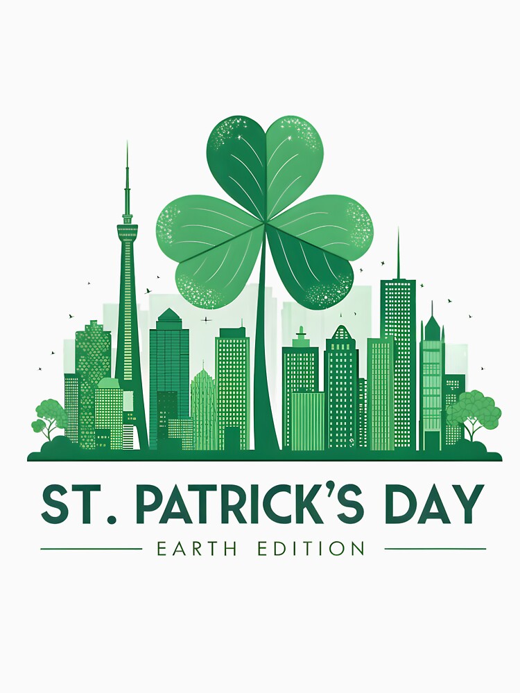 Eco-Friendly St. Patrick's Day Urban Skyline T-Shirt - Green City Earth Edition by AnnDesignStudio