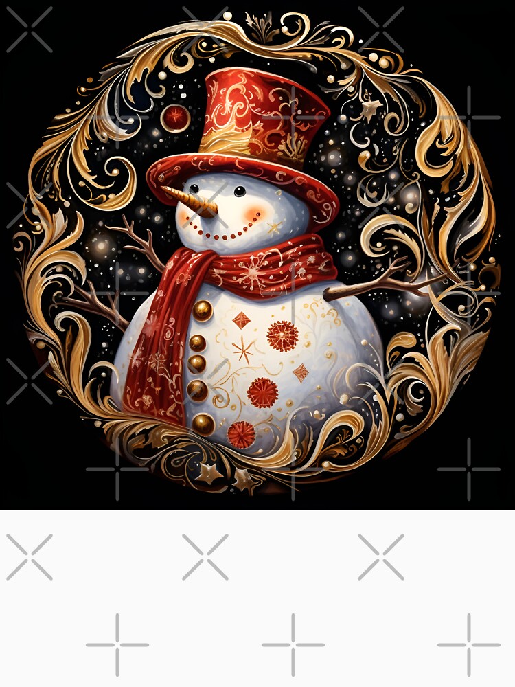 Nostalgic snowman drawing with swirling snowflakes print by dcrc