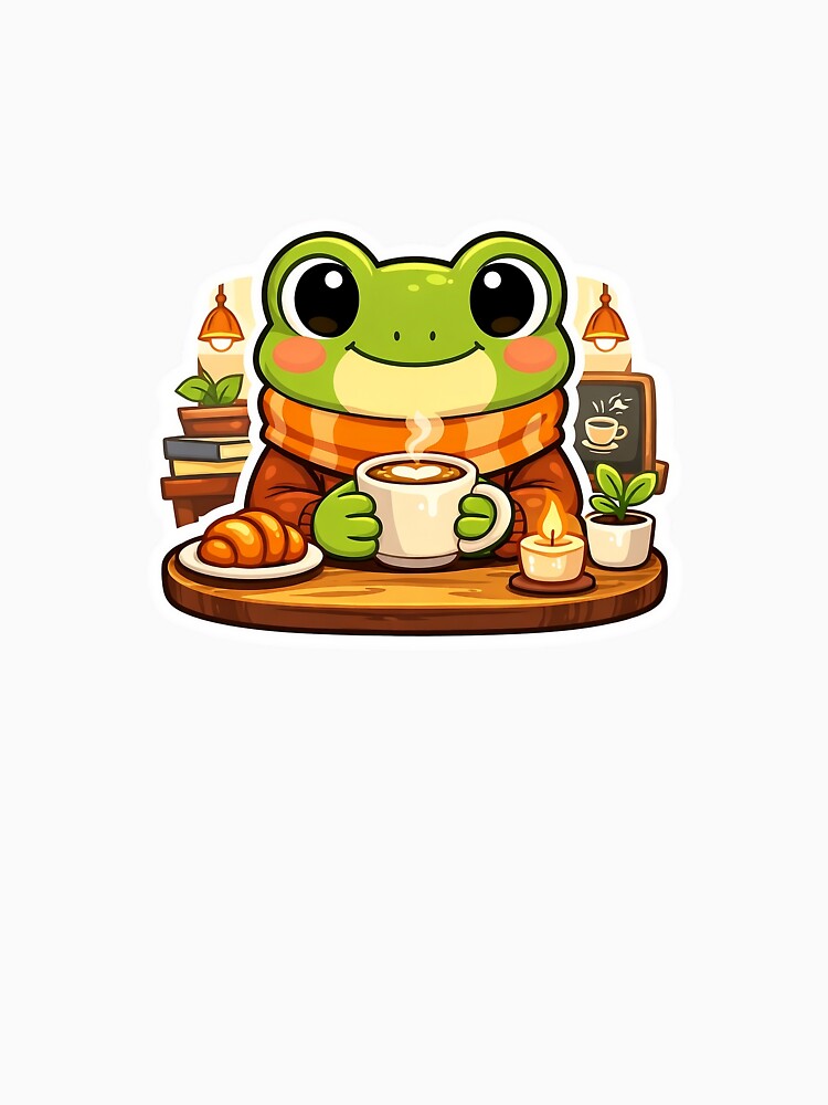 Cozy Café Frog With Coffee Sticker by Barkybond