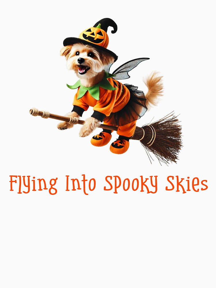 Flying Into Spooky Skies – Cute Dog in Pumpkin Costume by Kabonah5