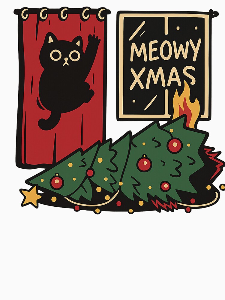 Meowy Xmas Funny Black Cat Knocked Over Christmas Tree Chaos by haitrieuic96