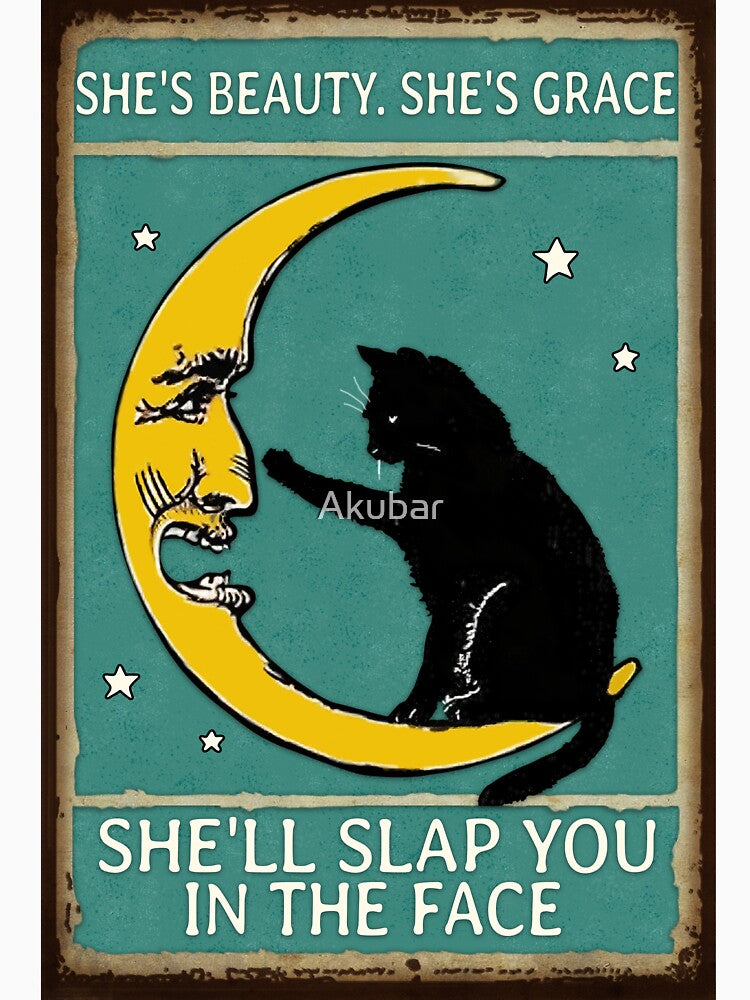 Black Cat Funny Moon She's Beauty She's Grace by Akubar