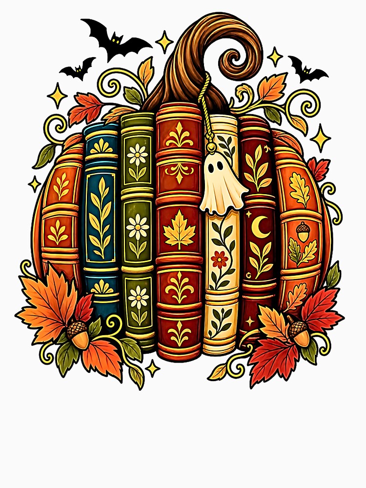 Book Pumpkin with Ghost – Gothic Halloween Book Lover Autumn by Byhergawaa