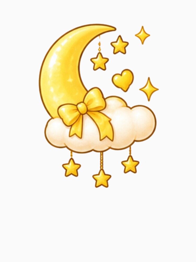 Cute Yellow Moon with Cloud and Stars – Kawaii Celestial Aesthetic by Kiralemon