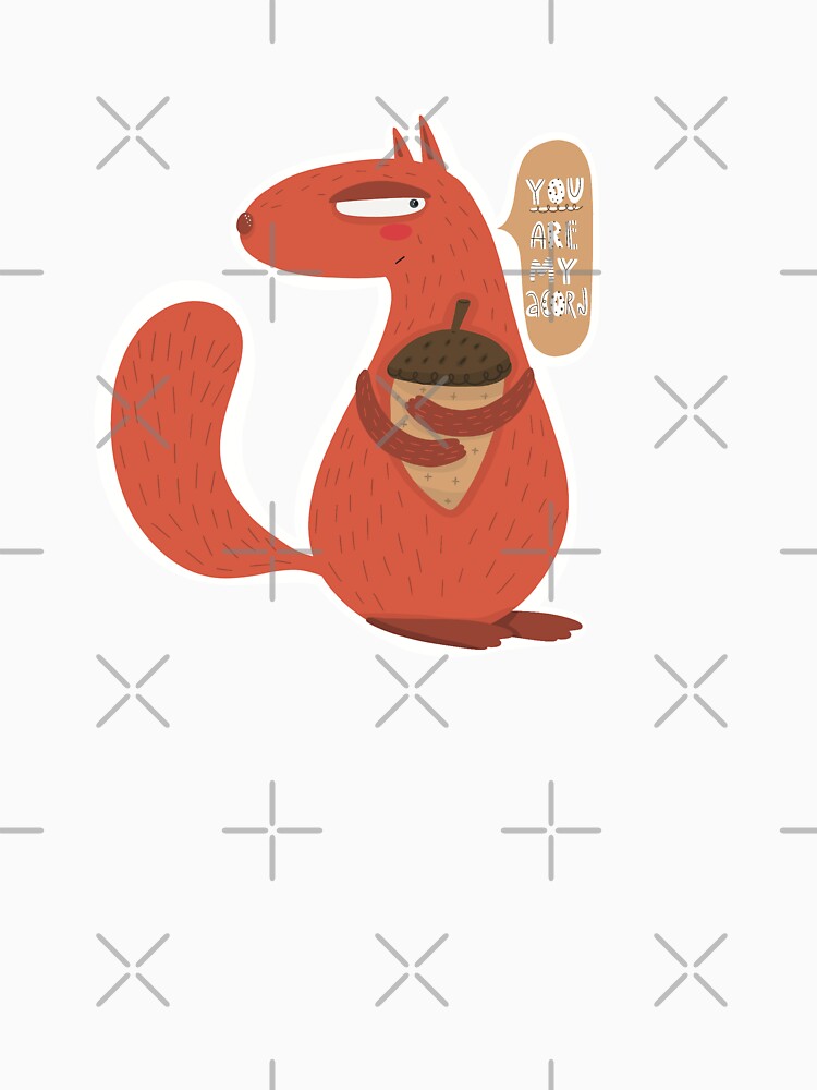 Red squirrel holds acorn in paws. Funny animal quote. You are my acorn. Crazy animal. by SolArt88