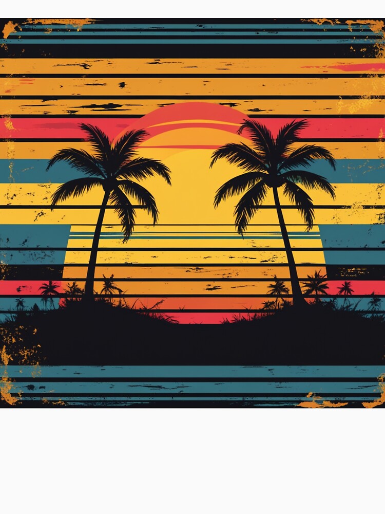 Vintage Sunset Palm Trees Retro Beach Design by ArtnarongDesign