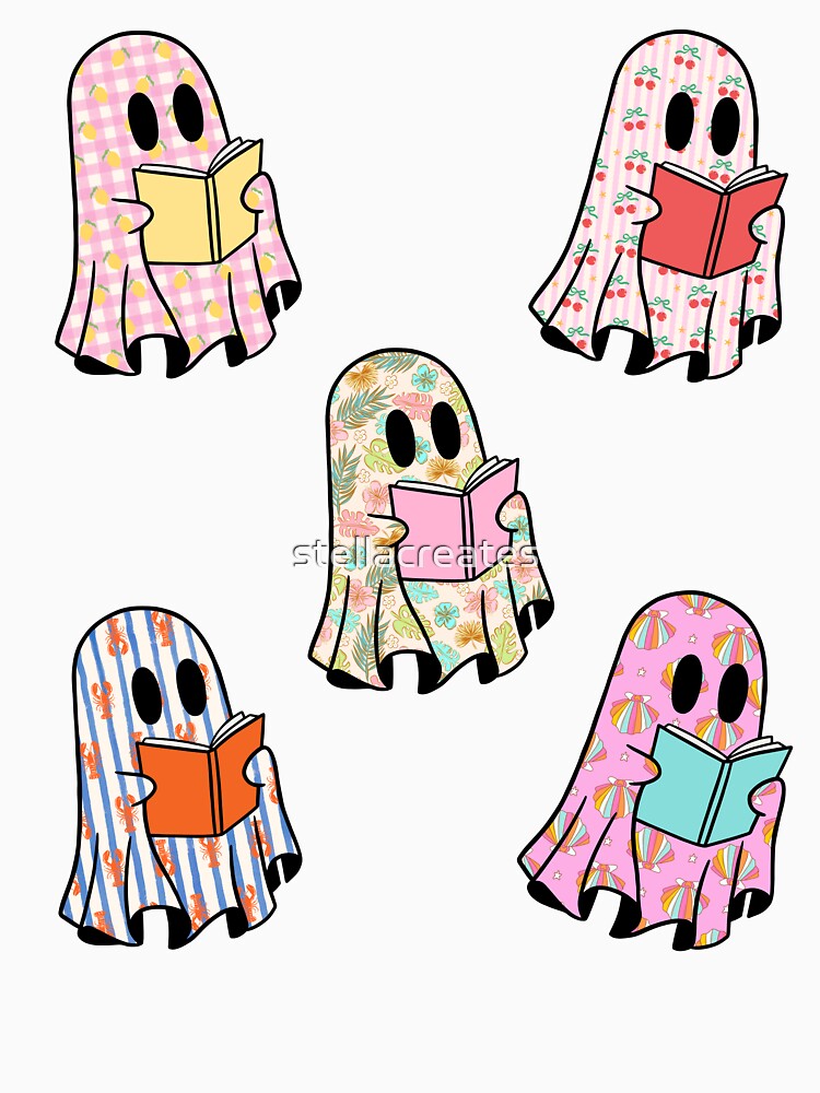 Pack of bookish ghosts reading book by stellacreates