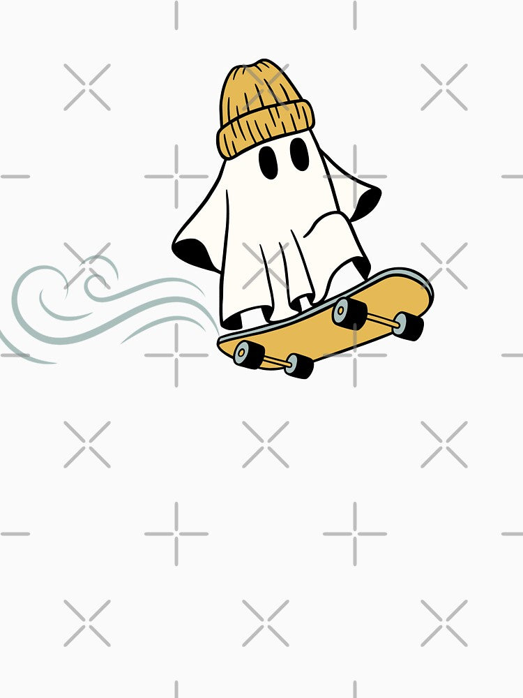 cute sheet ghost on a skateboard with a hat by Alyn8