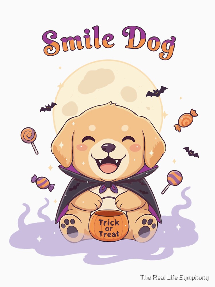 Smile Dog – Cute Halloween Golden Retriever Puppy Trick or Treat Design by The Real Life Symphony
