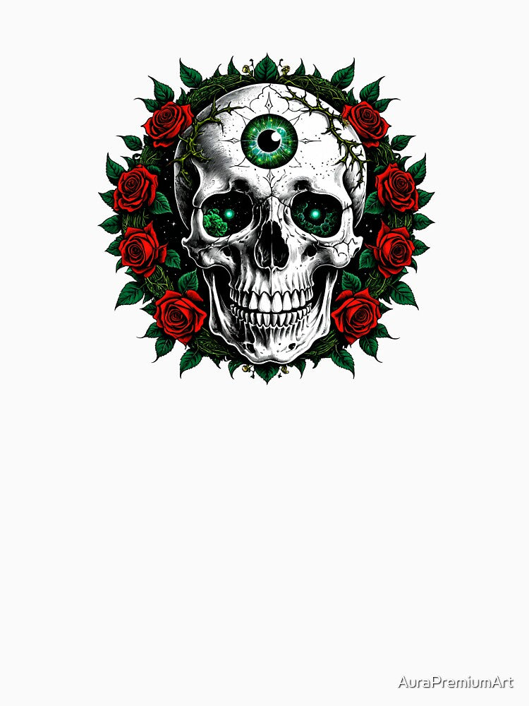 Victorian Gothic Mossy Skull Dark Academia Botanical by AuraPremiumArt