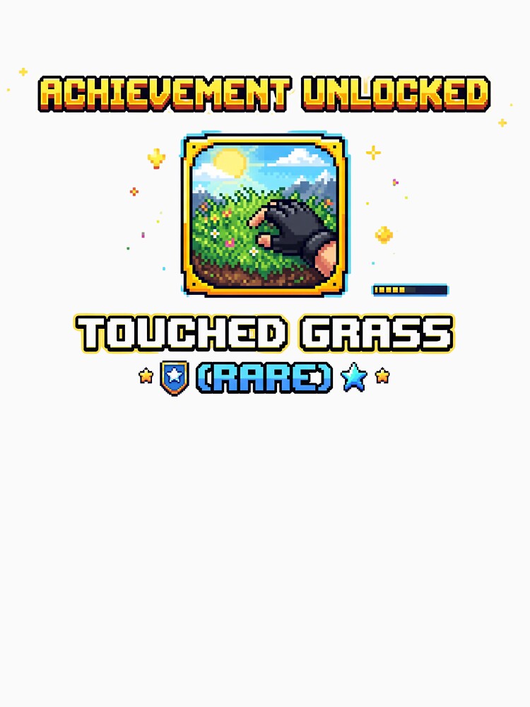 Touched Grass Rare Achievement - Funny Gamer Pixel Art by LevelUpLad