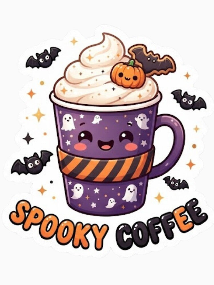 Spooky Coffee Halloween Sticker – Cute Coffee Cup by lailakhalaf