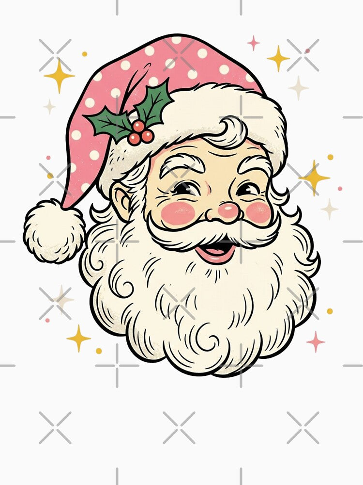 Retro Vintage Santa Claus Cute Pink Polka Dot Hat Christmas by raedattia